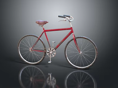 Vintage Red Bicycle With Brown Leather Seat Black Handlebars And Classic Frame 3d model