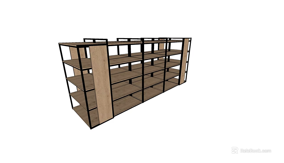 Sturdy Metal Frame Display Shelves With Wooden Layers For Retail Storage 3d model 