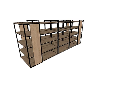 Sturdy Metal Frame Display Shelves With Wooden Layers For Retail Storage 3d model