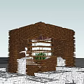 3D Architectural Model Featuring Brown Square Structure With Circular Opening And White Grid Elements