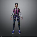 3D Character Model In Pink Purple Top Purple Shorts Dark Leggings And Blue Shoes