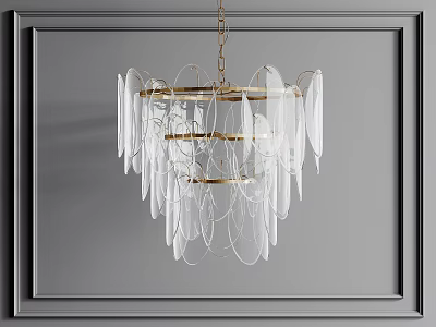 Elegant Modern Golden Metal Chandelier With Transparent Glass Petals Hanging Design 3d model