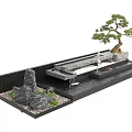 Serene Water Fountain Garden Landscape With Rockery Pine Tree And Flowing Water
