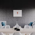 Modern Living Dining Room Interior With Gray Sofas White Dining Table Chairs And Black Tiles