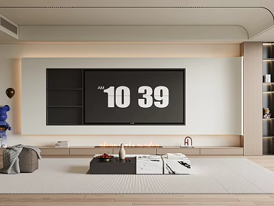 Modern TV Wall Design In Minimalist Living Room With Fireplace And Storage 3d model