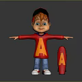 Cartoon Boy In Red Shirt With Letter A Arms Outstretched Standing By Red Skateboard