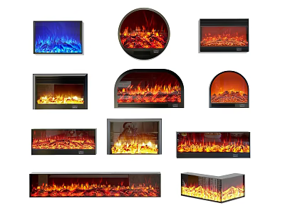 Various Electric Fireplace Designs With Realistic Flame Effects And Multiple Shapes 3d model