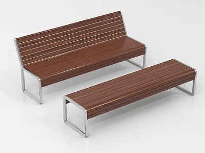 Modern Outdoor Landscape Seats With Wooden Panels And Metal Frames 3d model