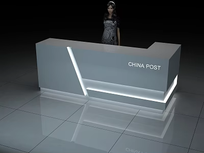 Modern China Post Reception Desk With Illuminated Design And Staff Standing 3d model