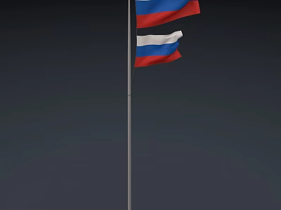 Russian Flag with White Blue Red Stripes Flying on Flagpole 3d model