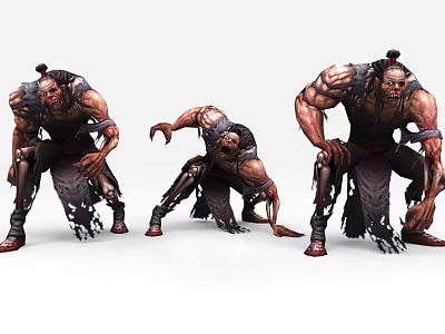 Muscular Game Movie Villain Characters with Tattered Clothing and Sharp Claws in Different Poses 3d model