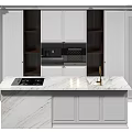 Modern Kitchen Cabinets Featuring White And Dark Wood Design With Marble Island Countertop