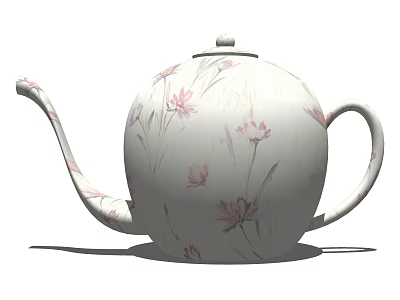 Elegant White Teapot With Pink Floral Pattern And Rounded Shape Design 3d model