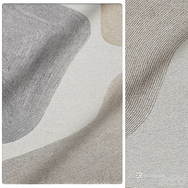 Modern Square Rug With Abstract Curved Lines And Neutral Tones Woven Texture Design 3d model 