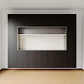Modern Built In Dark Wood Sideboard With Light Marble Shelf And White Wall