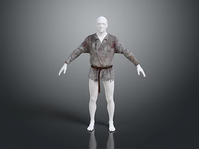 Medieval Inspired Taupe Long Sleeve Top with Belted Waist and Textured Fabric 3d model