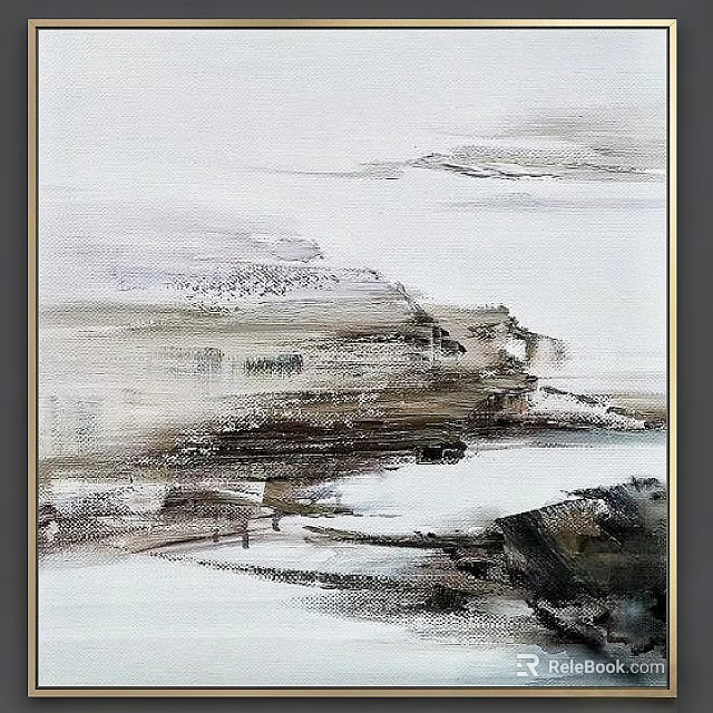 Modern Photo Wall Featuring Abstract Landscape Painting With Gray Brown Tones 3d model 