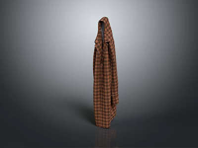 Brown Plaid Long Coat Displayed on Stand with Gray Background and Sleek Design 3d model