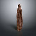 Brown Plaid Long Coat Displayed on Stand with Gray Background and Sleek Design