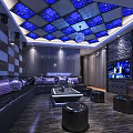 Modern Luxurious KTV Interior With Blue Checkered Starry Ceiling Leather Sofas And Coffee Table 3d model