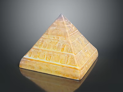 Ancient Pyramid Model With Yellow Stone Carved Patterns On Black Background 3d model
