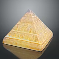 Ancient Pyramid Model With Yellow Stone Carved Patterns On Black Background 3d model