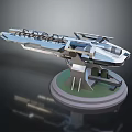 Futuristic Multi Barrel Weapon Design With Metallic Structure And Display Stand 3d model
