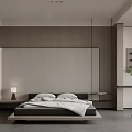 Modern Minimalist Bedroom Interior Design With Platform Bed Nightstand Table Lamp And Textured Wall