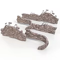 Irregular Broken Stone Wall Sections With Scattered Fragments And Decorative Design 3d model