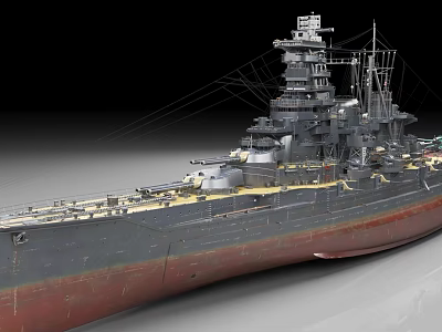 Vintage Battleship Warship Model With Detailed Upper Structure Gray Hull And Red Bottom 3d model
