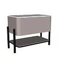 Modern Light Colored Nightstand With Black Metal Legs And Lower Open Shelf