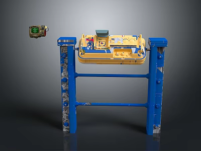 Industrial Metal Gate With Blue Frame Yellow Panel And Side Control Device 3d model