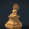 Exquisite Buddha Sculpture Carving in Sitting Posture with Lotus Pedestal and Rayed Halo