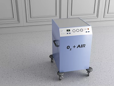 Blue Mobile Medical Equipment Cart For O₂ And AIR Supply With Wheels 3d model