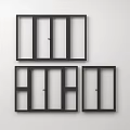 Three Black Window Frames With Different Styles On White Wall 3d model