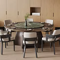 Elegant Dining Room Interior Featuring Round Green Table Wooden Cabinets Chairs Vase And Tableware