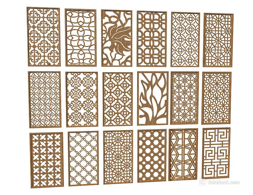 Decorative Wooden Room Dividers With Various Intricate Laser Cut Patterns 3d model 