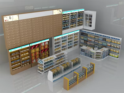Wooden and Metal Storage Shelving Units with Multi Tiered Racks for Retail Shop 3d model