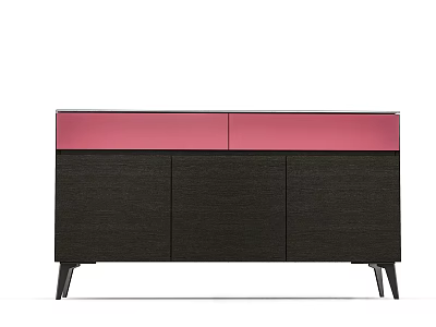 Modern Console Cabinet and Sideboard With Pink Top Panel Dark Doors And Black Legs 3d model