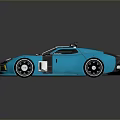 Blue Sports Car Streamlined Design With Black Stripes Shiny Wheels And Reflective Surface