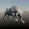 Outdoor Dynamic Bull Landscape Sculpture With Running Pose And Metallic Texture