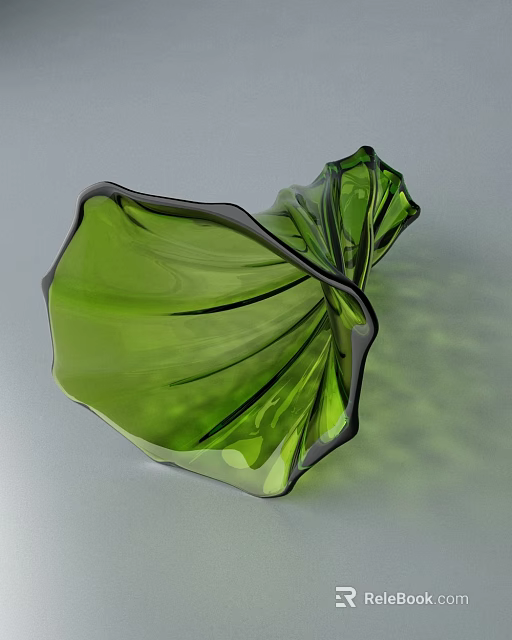 Green Leaf Shaped Ceramic Vessel With Glossy Surface And Unique Decorative Design 3d model 