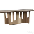 Modern Wooden Console Table With Unique Cut Out Details And Curved Base