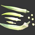 Fresh Green Okra Vegetables Sliced and Whole Arranged on White Background