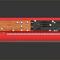 Red Electronic Synthesizer With Black White Keys And Control Knobs