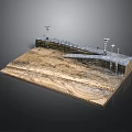 Dam Model Structure With Retaining Wall Railings Lighting Posts And Terrain
