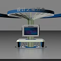 Modern Exhibition Display Shelf With Curved Top Structure And Screen Design 3d model