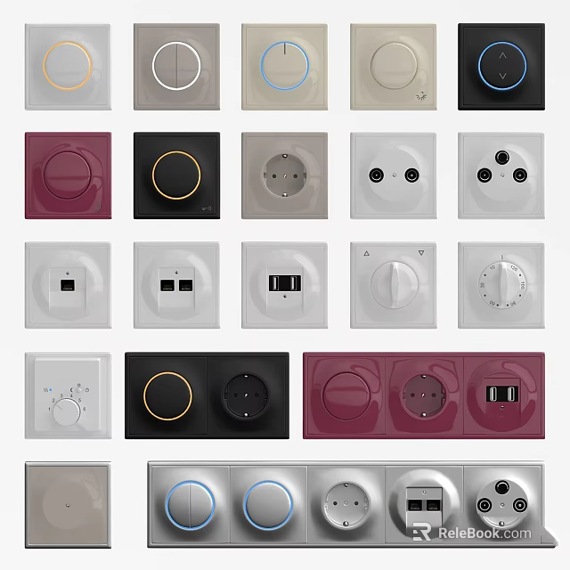 Various Modern Switch Socket Plates With Different Colors Shapes And Designs 3d model 