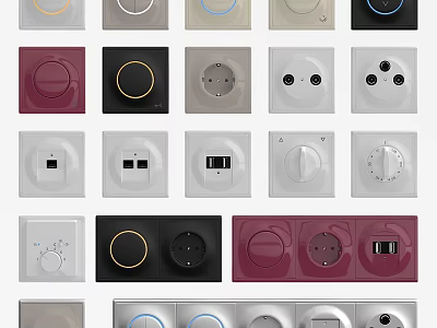Various Modern Switch Socket Plates With Different Colors Shapes And Designs 3d model
