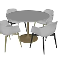 Modern Round Dining Table Set With Pink Beige Chairs And Metal Legs